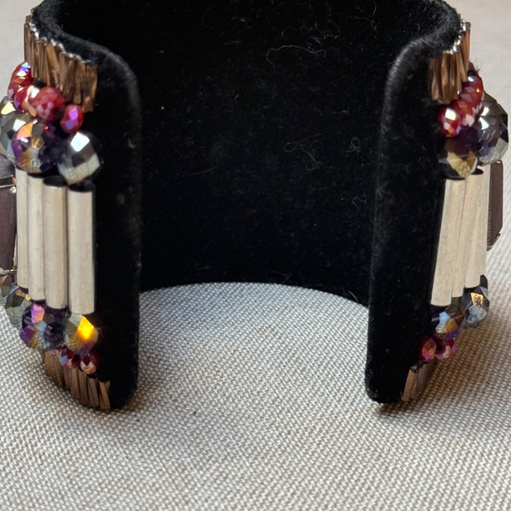 Large Decorated Felt Lined Cuff Statement Bracelet - image 2